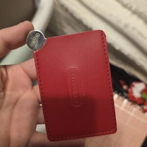 Coach Red Leather Card Holder Key Fob